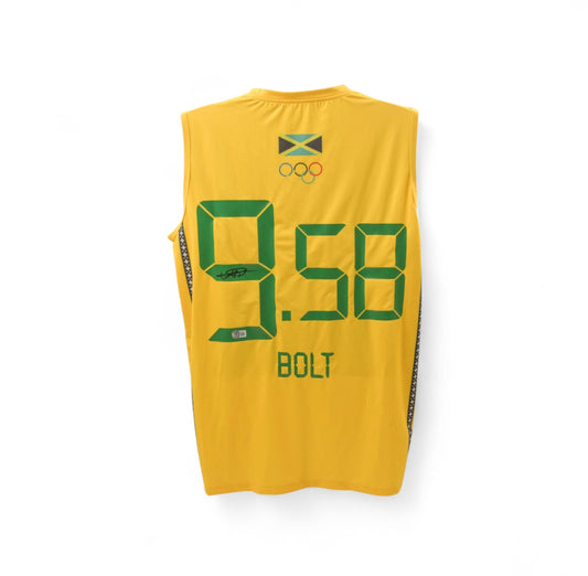 Usain Bolt Signed Team Jamaica Puma Authentic Track Shirt (Beckett)