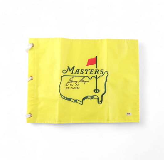 Gary Player SignedMasters Tournament Golf Pin Flag Inscribed "61 74 78 52 Times" (PSA) - Record 52 Masters appearances